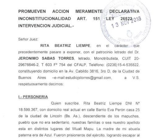 caratula inconstitucionalidad art 151